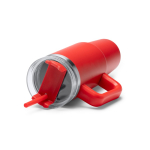 Thermosfles van gerecycled roestvrij staal met rietje 870 ml kleur rood detailweergave 1