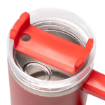 Thermosfles van gerecycled roestvrij staal met rietje 870 ml kleur rood detailweergave 4