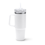 Thermosfles van gerecycled roestvrij staal met rietje 870 ml kleur wit tweede weergave