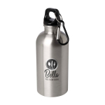 Gerecyclede RVS fles met karabijnhaak 400ml kleur zilver weergave tampondruk
