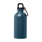 Gerecyclede RVS fles met karabijnhaak 400ml kleur cyaan blauw tweede weergave voorkant