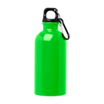 Gerecyclede RVS fles met karabijnhaak 400ml kleur neon groen tweede weergave voorkant