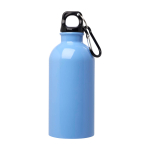Gerecyclede RVS fles met karabijnhaak 400ml kleur pastel blauw tweede weergave voorkant