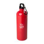 Gerecyclede RVS fles met karabijnhaak 750ml kleur rood weergave tampondruk