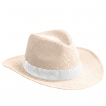 Papieren strohoed met bedrukbare band in diverse kleuren om te personaliseren kleur beige eerste weergave