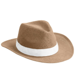 Papieren strohoed met bedrukbare band in diverse kleuren om te personaliseren kleur camel eerste weergave