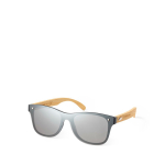 Zonnebril met bamboe pootjes en zwarte spiegelglazen met jouw bedrukking