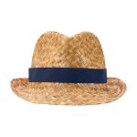 Ademend strohoed van natuurlijke vezels met personaliseerbaar lint kleur marineblauw tweede weergave voorkant
