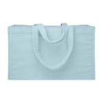 Strandtote met soft-touch afwerking en groot hoofdvak kleur pastel blauw derde weergave voorkant