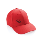 Pet van gerecycled katoen met 6 panelen en AWARE™-tracker, 280 g/m² kleur rood weergave met logo