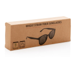 Retro zonnebril van tarwestrovezel met UV400-bescherming kleur zwart tweede weergave met doos