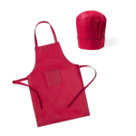 Kinderset bestaande uit schort en koksmuts van non-woven materiaal kleur rood  negende weergave