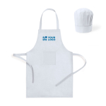 Kinderset bestaande uit schort en koksmuts van non-woven materiaal met jouw bedrukking