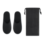 Hotelslippers met logobedrukking, gemaakt van polyester kleur zwart tweede weergave
