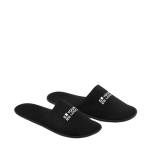 Hotelslippers met logobedrukking, gemaakt van polyester kleur zwart weergave met bedrukking