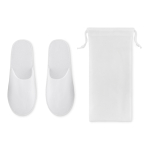 Hotelslippers met logobedrukking, gemaakt van polyester kleur wit tweede weergave