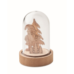 Kerstornament van hout in doorzichtige behuizing met LED-licht kleur hout