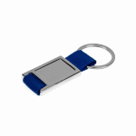 Metalen sleutelhanger met textiel band in eigentijds design kleur blauw