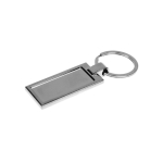Rechthoekige metalen sleutelhanger met glanzende chroomafwerking kleur zilver