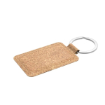 Duurzame kurken sleutelhanger met zachte touch en metalen ring kleur bruin