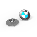 Ronde metalen pin met bolle afwerking en veilige sluiting kleur zilver