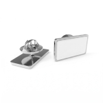 Kleine rechthoekige metalen pin met bolle afwerking en stevige sluiting kleur zilver