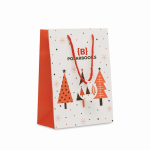 Middelgrote kerst cadeauzak van papier met kerstthema kleur wit hoofdweergave