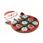 Kerstversie van drie-op-een-rij in houten bord met Santa kleur rood