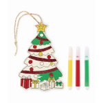 Houten kerstboom ornament om in te kleuren kleur hout tweede weergave
