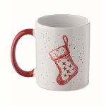 Keramische mok met kerstdesign en passend handvat 300ml kleur rood
