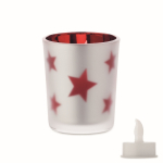LED kaars in glazen pot met kerststerren kleur rood