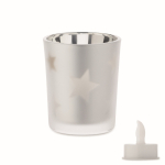 LED kaars in glazen pot met kerststerren kleur mat zilver