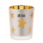LED kaars in glazen pot met kerststerren kleur goud weergave met bedrukking