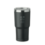 RVS glas met deksel en schuifgat 500ml kleur zwart weergave met bedrukking