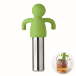 Roestvrijstalen thee-infuser in de vorm van een mannetje van silicone kleur limoen groen