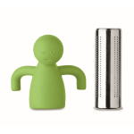 Roestvrijstalen thee-infuser in de vorm van een mannetje van silicone kleur limoen groen zesde weergave