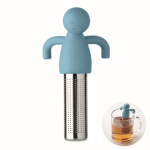 Roestvrijstalen thee-infuser in de vorm van een mannetje van silicone kleur lichtblauw
