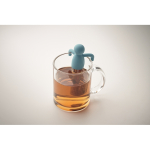 Roestvrijstalen thee-infuser in de vorm van een mannetje van silicone kleur lichtblauw foto bekijken vierde weergave