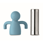 Roestvrijstalen thee-infuser in de vorm van een mannetje van silicone kleur lichtblauw zesde weergave