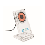 Transparante telefoonhouder met draadloze oplader 15W kleur doorzichtig weergave met bedrukking