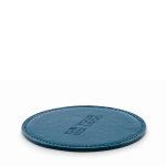 Ronde kunstleren onderzetter, personaliseerbaar kleur marineblauw weergave met bedrukking