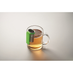 Stalen thee-infuser met plastic haakje kleur limoen groen foto bekijken derde weergave