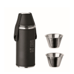 RVS flacon met 2 shotglazen 230ml en 20ml kleur zwart weergave met bedrukking