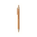Balpen met bamboe mechanisme en tarwegras, blauwe inkt kleur beige weergave met bedrukking