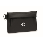 Polyester PU toilettas organizer met karabijnhaak aan de zijkant kleur zwart hoofdweergave