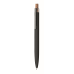 Gerecycled aluminium balpen met bamboeknop, blauwe inkt kleur zwart