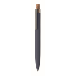 Gerecycled aluminium balpen met bamboeknop, blauwe inkt kleur blauw