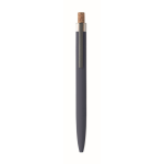 Gerecycled aluminium balpen met bamboeknop, blauwe inkt kleur blauw vierde weergave