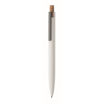Gerecycled aluminium balpen met bamboeknop, blauwe inkt kleur wit