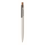 Gerecycled aluminium balpen met bamboeknop, blauwe inkt kleur wit tweede hoofdweergave